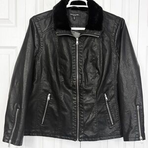 NWT Baccini Black Faux Leather Zippered Moto Jacket w/ Faux Fur Trim 2X